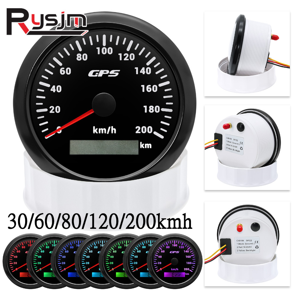 60/120/200 км/ч 85 мм GPS-спидометр, 7 цветов света с GPS-антенной, водонепроницаемый измеритель скорости для мотоцикла, лодки, автомобиля, грузовика
