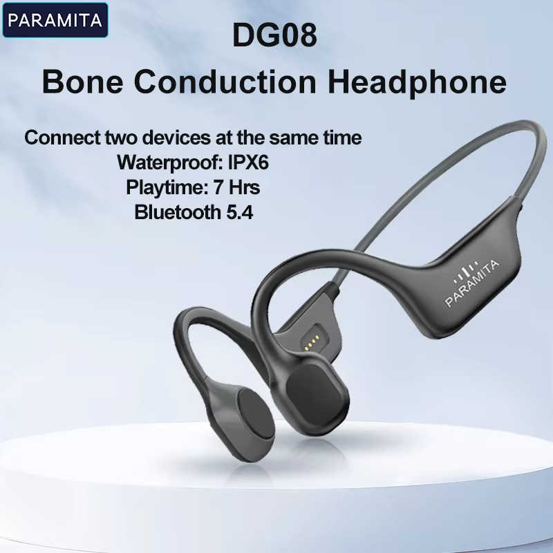 PARAMITA headphone konduksi tulang asli, earphone Bluetooth nirkabel tahan air Headset olahraga dengan mikrofon untuk latihan lari