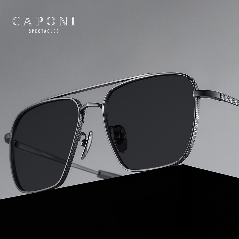 CAPONI-gafas de sol de titanio puro para hombre, lentes fotocromáticas polarizadas para exteriores, UV400, marca Original, BS50004 gafas de sol hombre lentes gafas en tendencia marcas originales de lujo