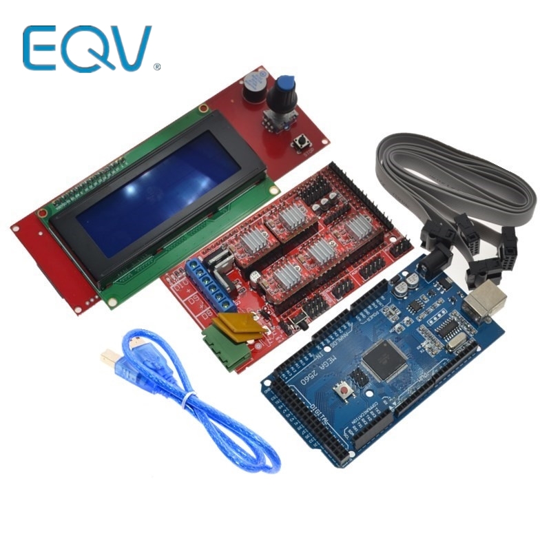 1 комплект Mega 2560 R3 + 1 шт. контроллер RAMPS 1.4 + 5 шт. модуль шагового драйвера A4988 + 1 шт. контроллер 2004 для комплекта 3D-принтера