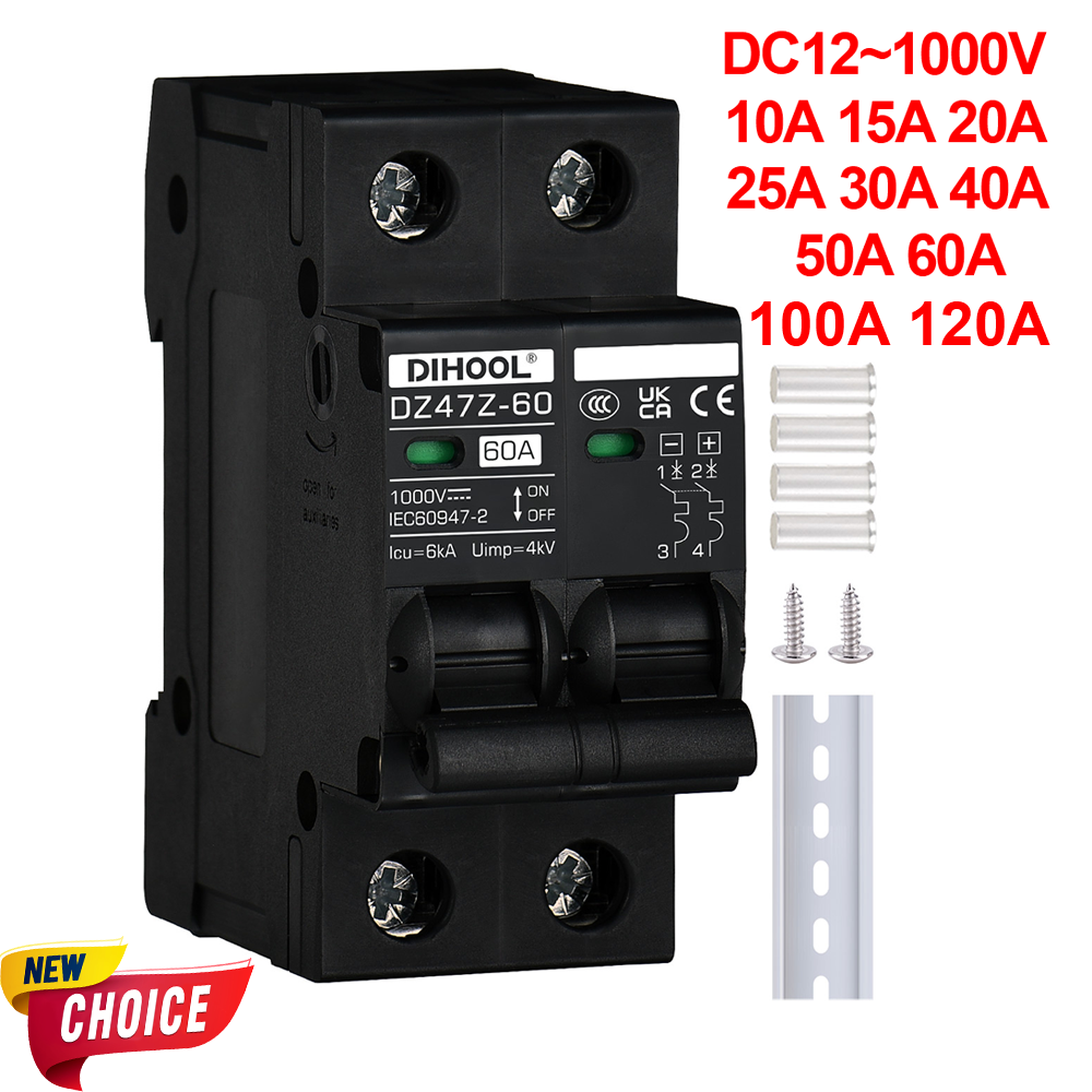 DC1000V MCB Солнечный автоматический выключатель постоянного тока Защита от перегрузки Выключатель 100A 120A 20A 25A 30A 40A 50A 60A Защита аккумулятора
