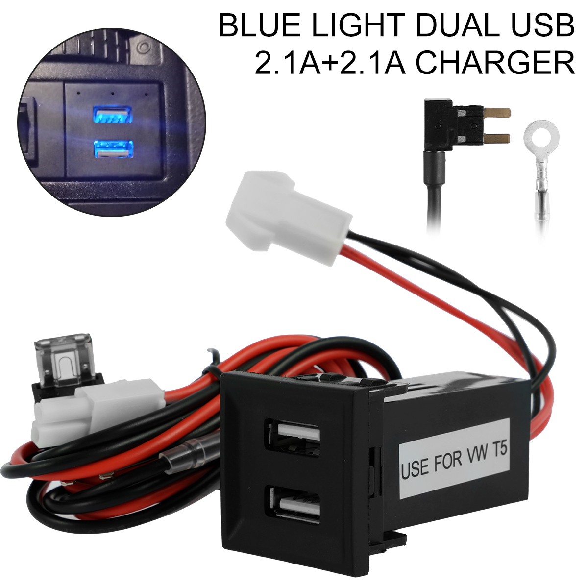 Soket pengisi daya telepon USB ganda, cocok dengan Transporter T5 2003-2009 pengisi daya mobil soket daya Premium 5V 3A adaptor untuk otomatis