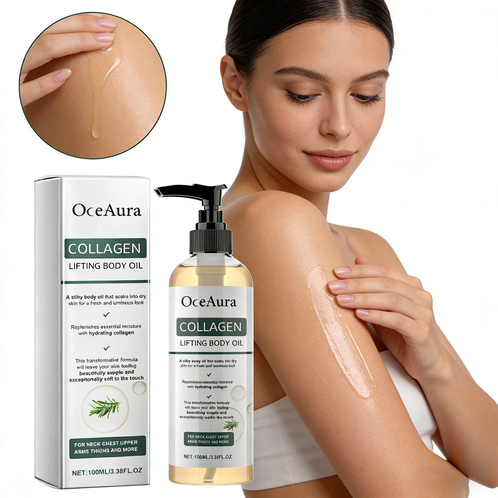 Huile corporelle raffermissante au collagène 100ml – Améliore l'élasticité et resserre la peau, hydratation intense, rafraîchissante, à la lavande, non grasse
