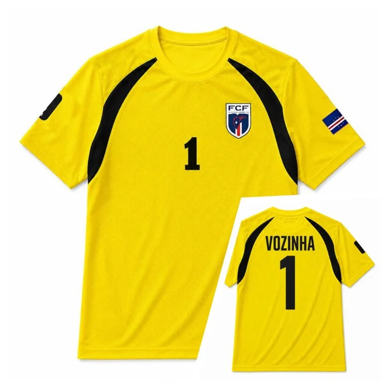 Unisex Cape Verde Goalkeeper Soccer Jersey Vozinha 1 Short Sleeve Regular Fit Cheer Support Fan Shirt for Match Training Summer
