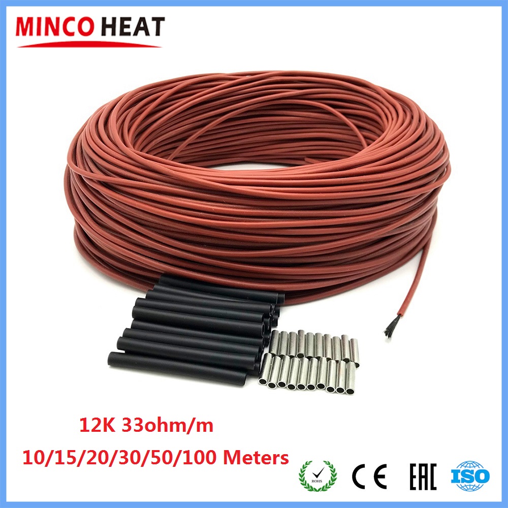 Minco Heat-Câble de sol chauffant infrarouge, 5 à 100 mètres, 12K, 33Ohm/m, fils chauffants électriques en carbone