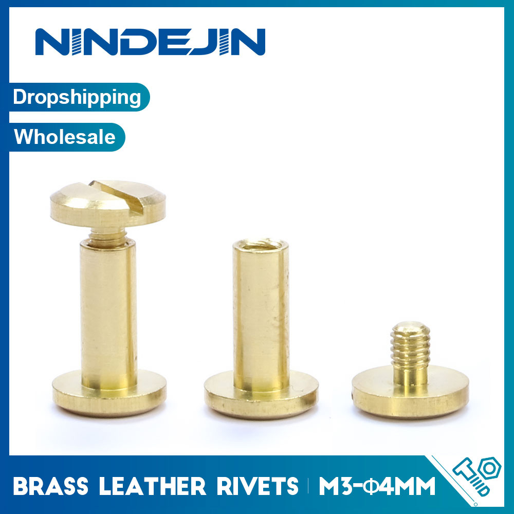 Nindejin 10 conjuntos od4mm latão chicago parafuso rebites de couro cinto parafuso m3 encadernação parafuso rebite unhas para diy jean cinto bolsa