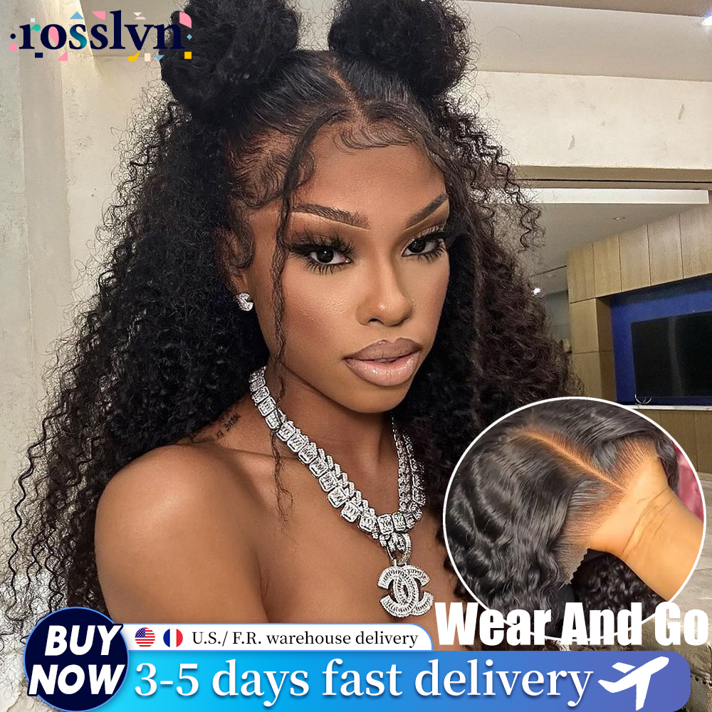 Pelucas de cabello humano 5x5 Water Wave sin pegamento, listas para usar, HD Deep Wave 4x4, rizadas, para mujer, peluca frontal de encaje precortada de 36 pulgadas para mujer