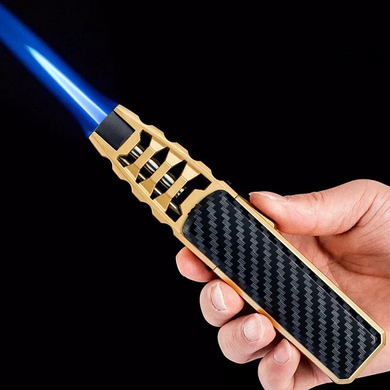 Cocina barbacoa cigarro llama de chorro grande antorcha de fuego exterior potente llama Camping arma encendedor herramientas para hombres sin Gas butano