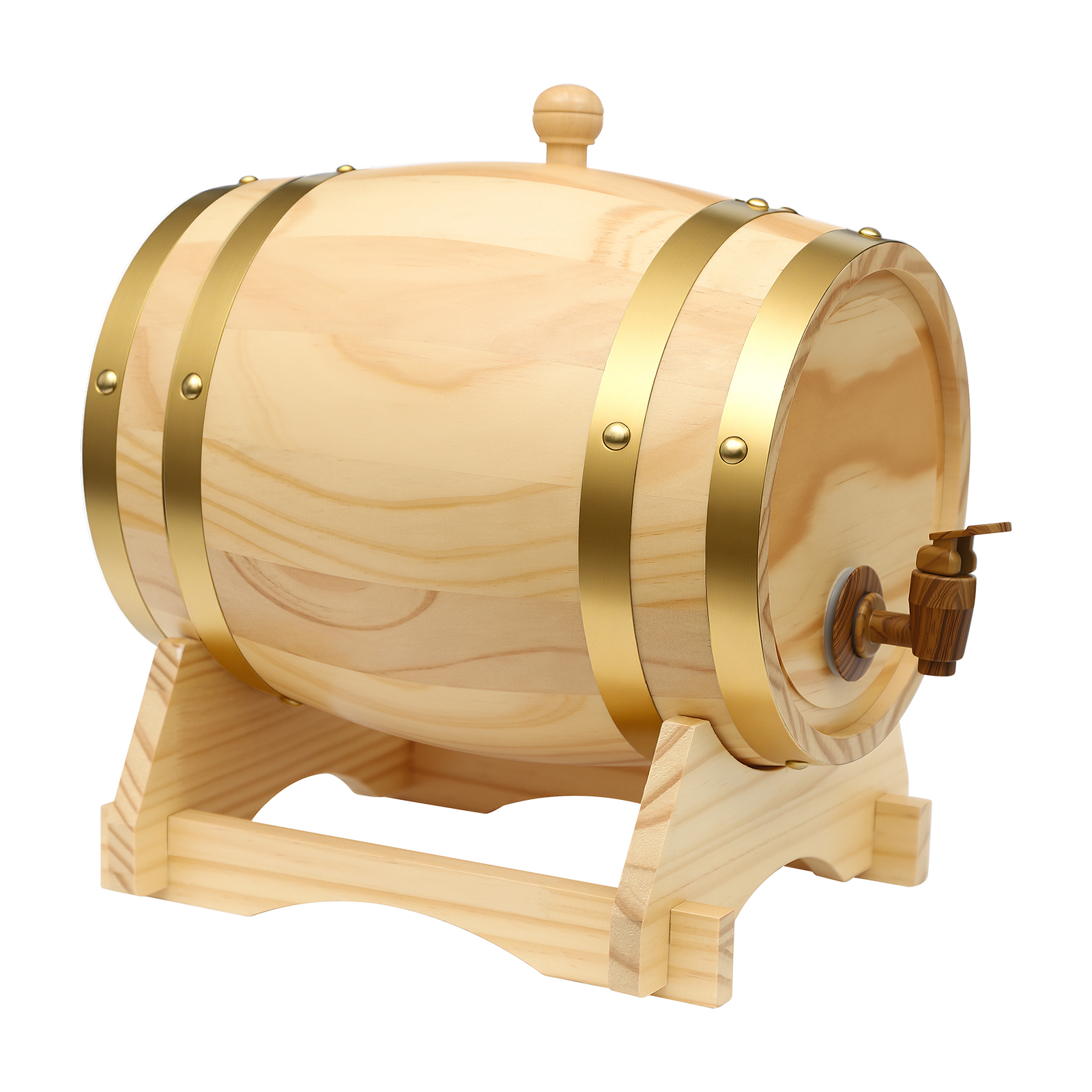 Beczka na wino sosnowa 5L, beczka na wino, drewniany pojemnik na wino ze stojakiem i kranem do domowego piwnika, na whisky