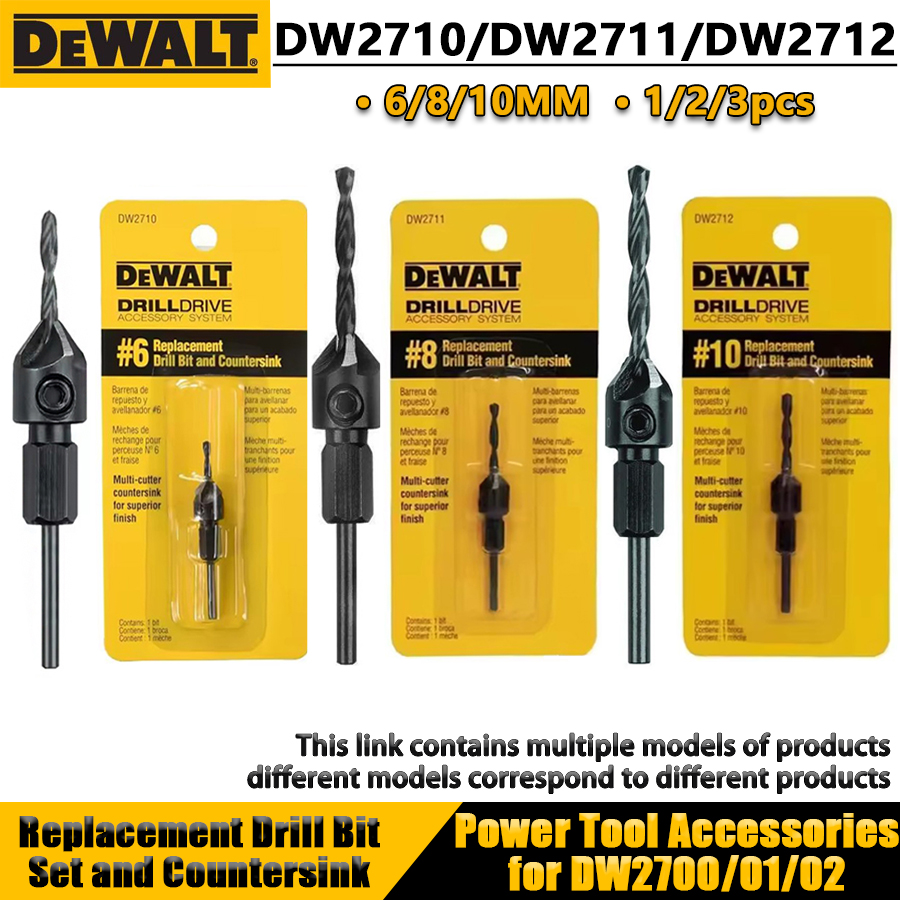DEWALT DW2710/DW2711/DW2712 6/8/10 мм сменный набор сверл и зенковка для сверления отверстий в дереве, аксессуары для электроинструментов