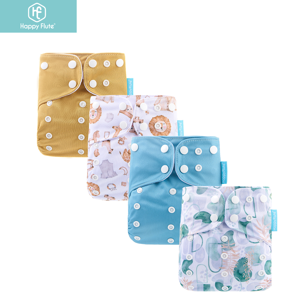 Happyflute 새로운 Desig 뜨거운 판매 4Pcs OS 포켓 기저귀 빨 및 재사용 가능한 흡수성 생태 기저귀 커버 조정 가능한 아기 기저귀
