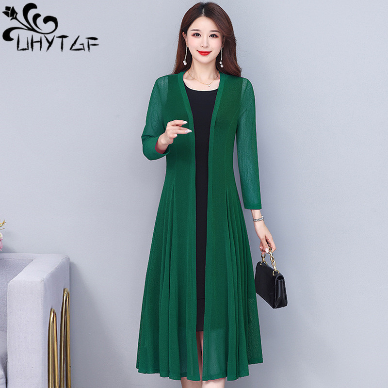 Uhytgf lange Eis Seide Sonnenschutz mantel Damen Langarm Strickjacke Schal Sommer jacke weibliche Spitze Gaze dünnen Mantel 2706