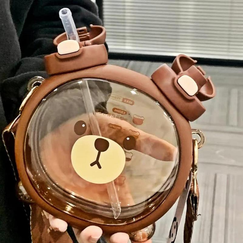 750ML Cute Bear Kettle Straw Water Cup Summer Straw Bottle Plastic Straw Drinking Cup Ka-waii Children Water Cup For School