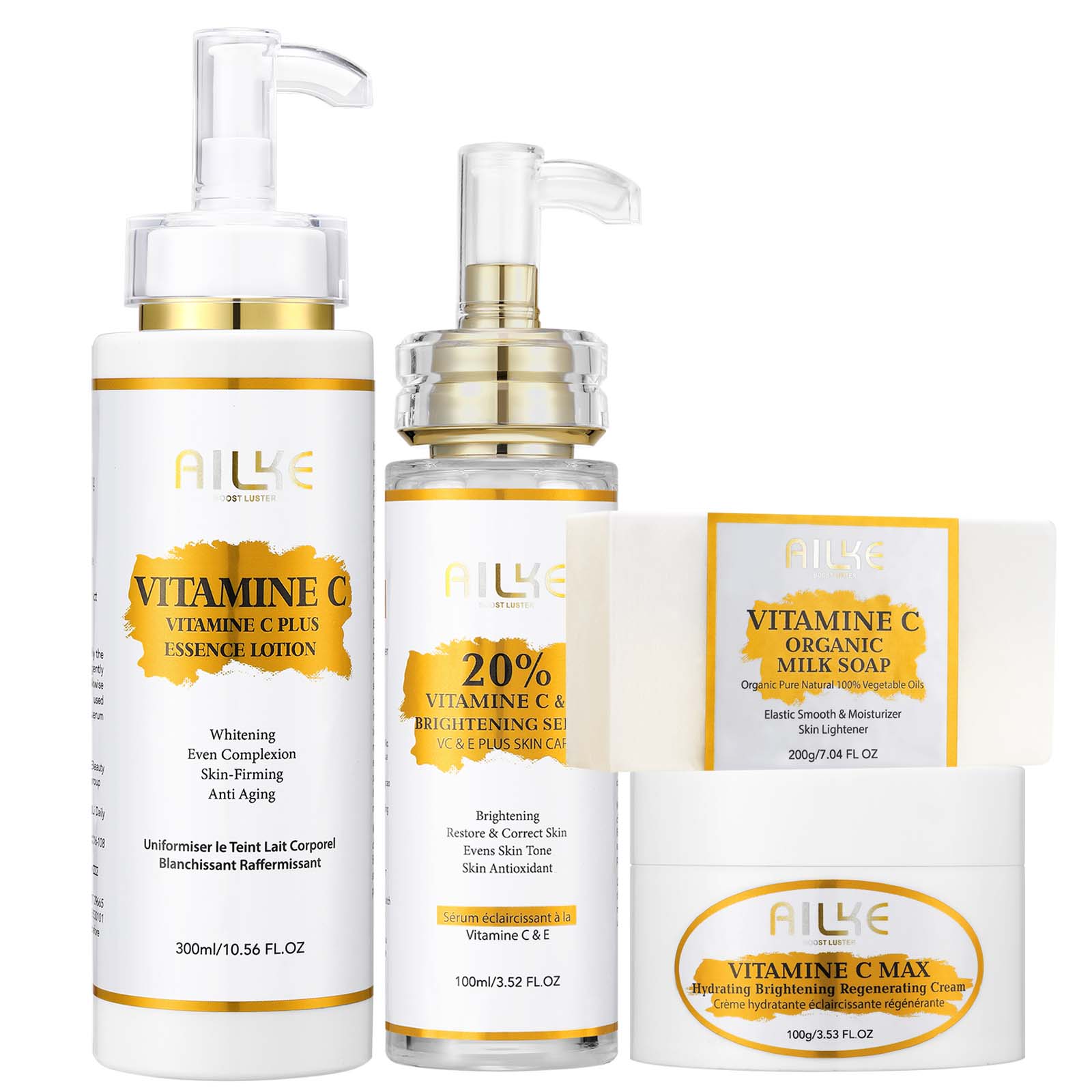 AILKE Lightening Body Cream, met vitamine C, hyaluronzuur, Shea Butter, vermindert zwarte vlekken, gelijkmatige huidskleur, hydratatielotion