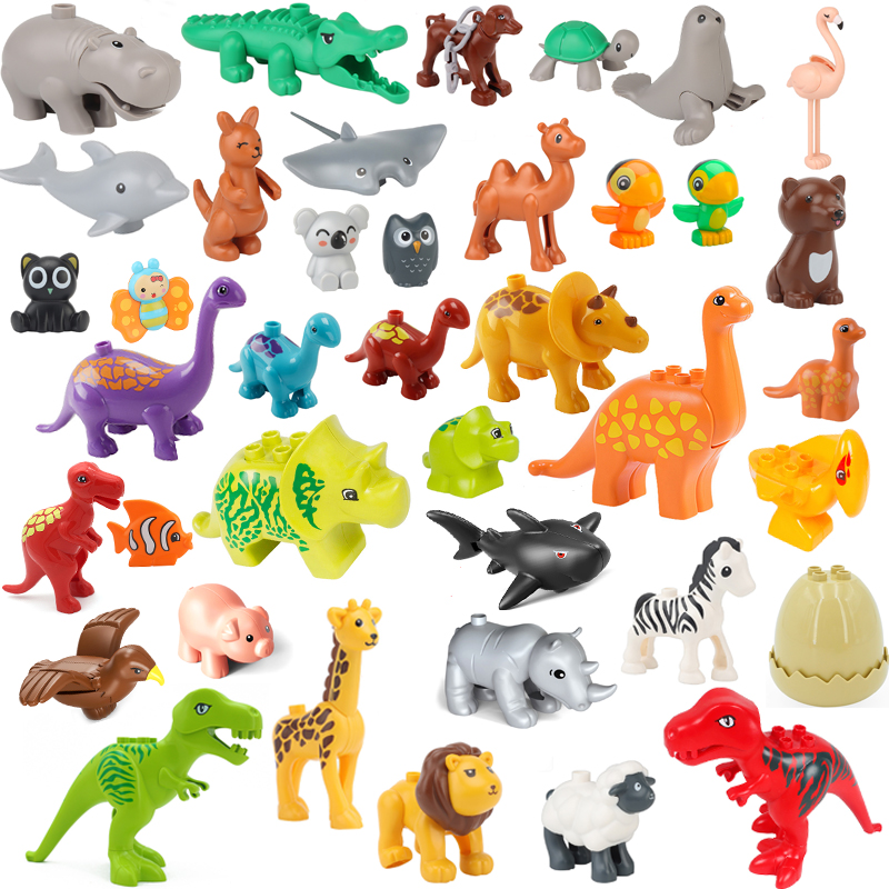 ビッグビルディングブロックアクセサリー動物園人形カンガルークマノドンシマウマ恐竜動物シリーズ DIY 組み立て Duploes おもちゃ子供のためのギフト