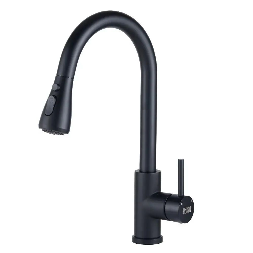 Grifo retráctil para cocina, mezclador comercial extraíble, color negro