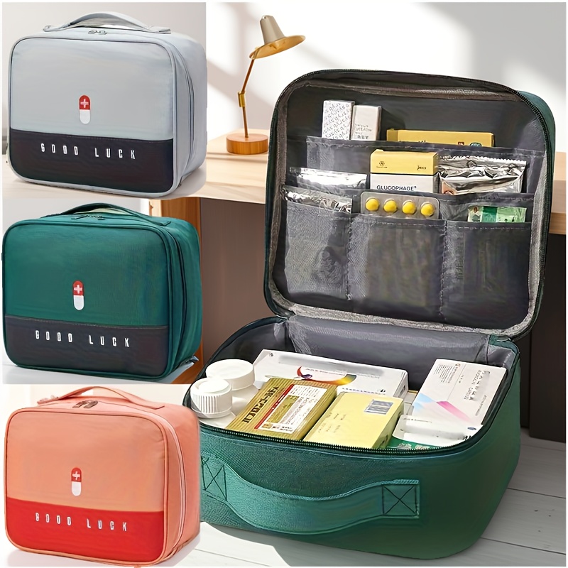 Kit de emergencia médica para el hogar, portátil, de gran capacidad, multifuncional, con almacenamiento en capas, color rosa/verde/gris, 1 ud.