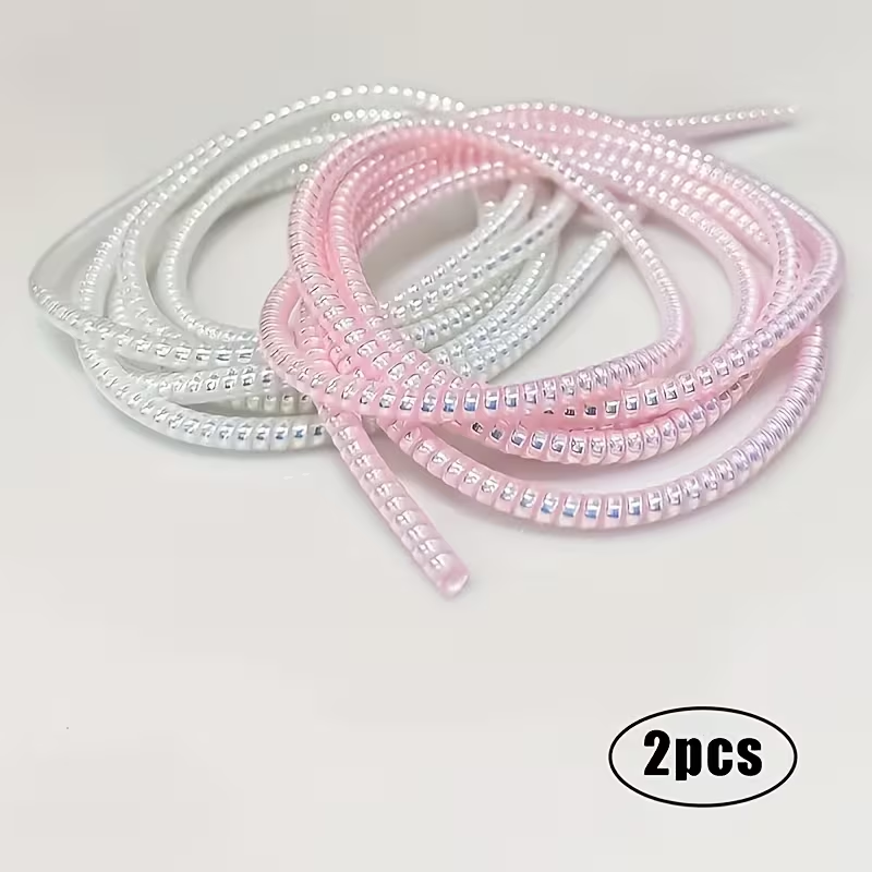 2 stuks witte en roze oplaadkabelbeschermers, 1,4 meter lange elastische datakabelwikkelingen