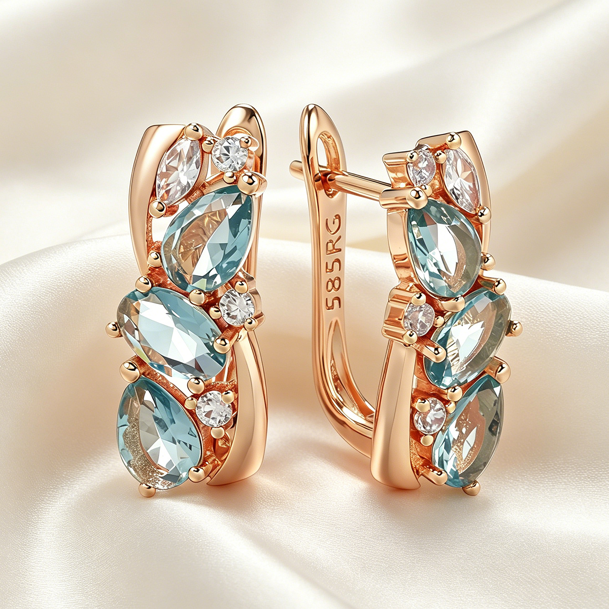 Kinel New 585 Rose Gold Drop Earrings dla kobiet Delicate Cut Dazzling Blue Natural Zircon Biżuteria ślubna dla nowożeńców Akcesoria