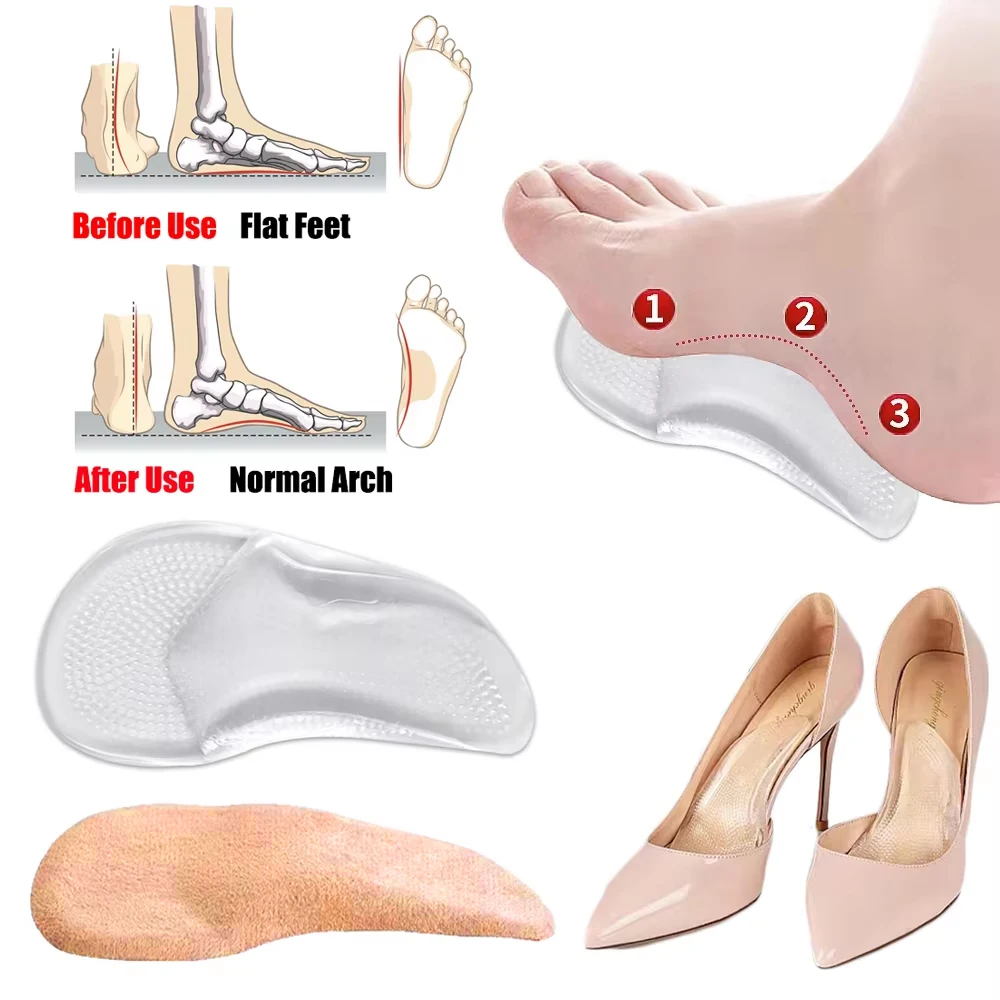 Sol Sepatu Silikon Penyangga Lengkung Kaki untuk Wanita, Sandal, Kaki Rata, Sol Ortopedi untuk Pria, Bantalan Sepatu Pereda Plantar Fasciitis