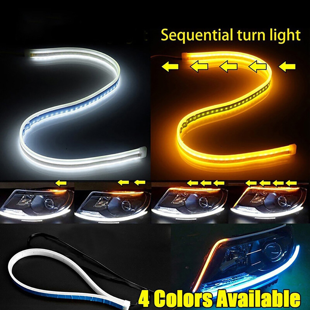1 par de luces de circulación diurna para faros de coche, tira Led Flexible, tira LED DRL, señal de giro, LED secuencial blanco y amarillo