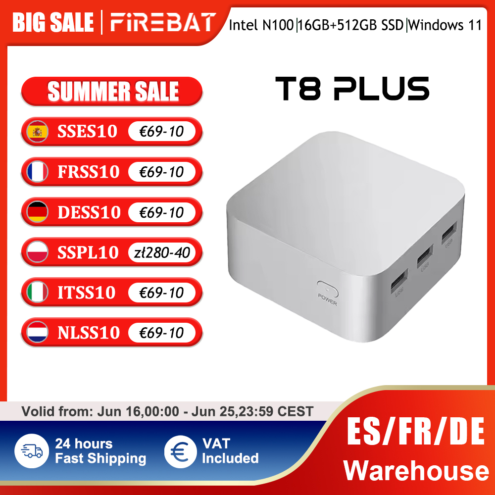 FIREBAT T8 Plus Mini PC Intel N5095 N100 CPU ordenador de escritorio 8GB 16GB SSD 256GB 512GB 1TB DDR4 DDR5 WIFI5 BT4.2 HDMI Minipc