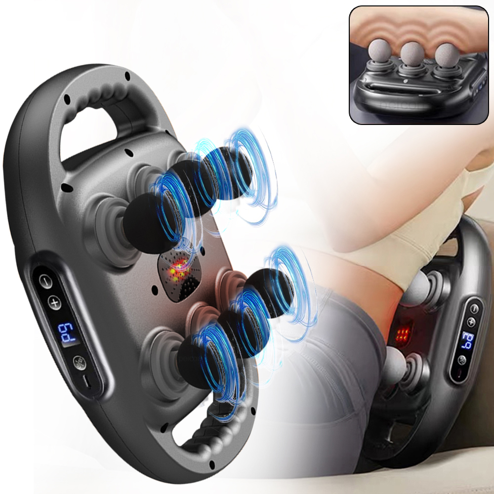 Pistola de massagem de 6 cabeças, relaxamento muscular, massageador elétrico, massagem corporal, tecido profundo, alívio muscular, costas, perna, pescoço