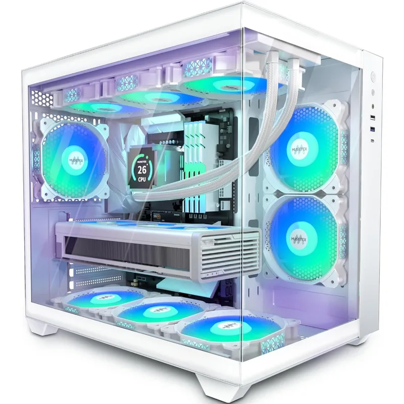 Caja para PC ATX, 6 ventiladores PWM ARGB preinstalados, soporte RAD de 360 mm, 270 °   Vidrio templado con vista completa, tipo C, caja para PC para juegos Mid Tower