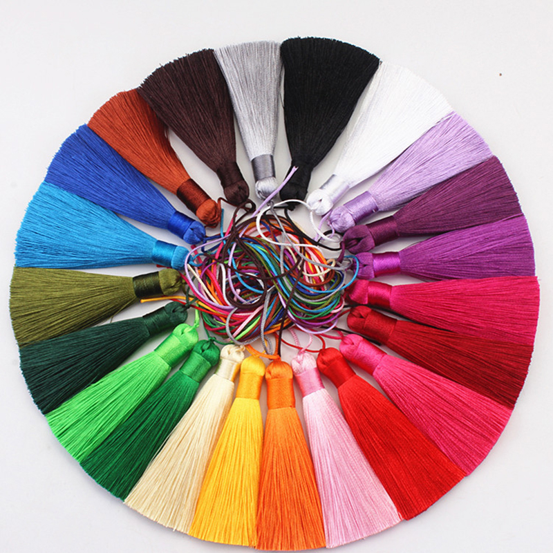 2 piezas/lote Borlas cortas y gruesas de seda de 8 cm, flecos decorativos para coser, borlas para llaves, para decoración del hogar y cortinas DIY