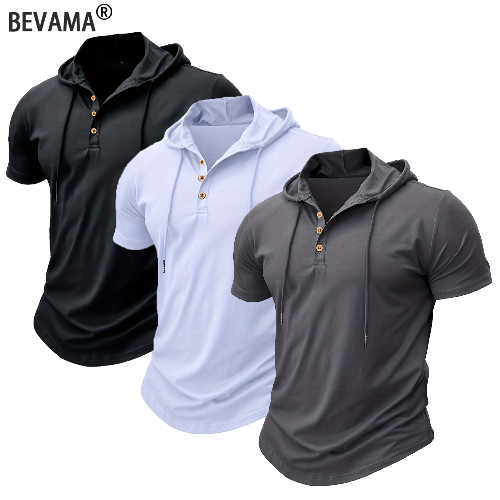ผู้ชาย T เสื้อฤดูร้อน Slim ฟิตเนส Hooded แขนสั้น Tees ชายน้ําหนักเบา Hoodie ฟิตเนส Breathable เสื้อกีฬา