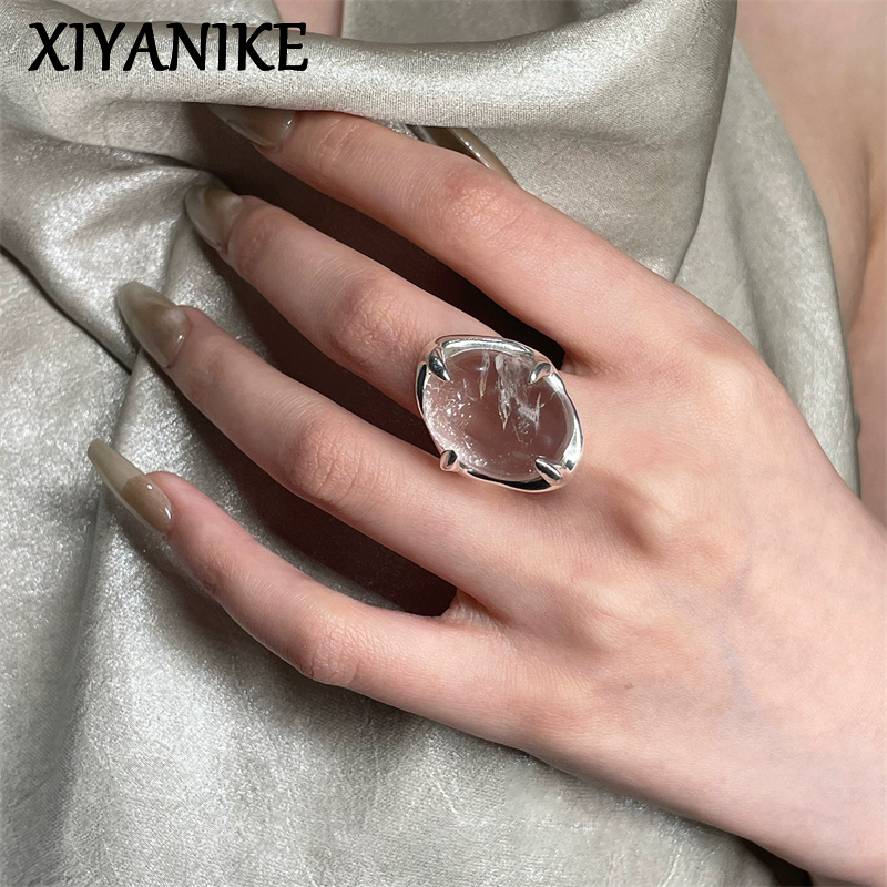 XIYANIK-anillos abiertos ajustables de cristal transparente geométrico para mujer, joyería nueva de moda coreana, regalo para fiesta, anillos al por mayor