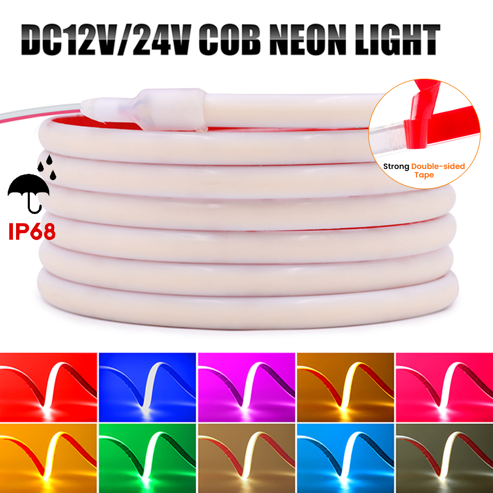 Tira de luces LED COB resistente al agua IP68, 12V, 24V, 320LEDs/m, cinta de neón LED Flexible para piscina al aire libre, luz lineal de alta densidad