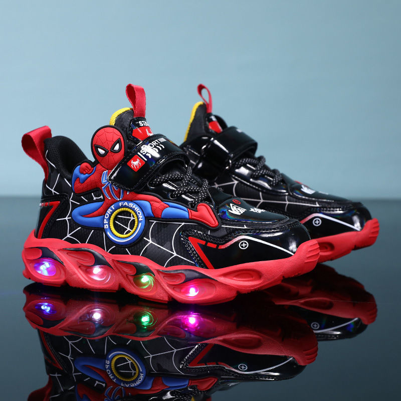 Disney meninos sapatos luzes led dos desenhos animados outono crianças sapatos esportivos de couro antiderrapante tênis de corrida das crianças tamanho 25-35