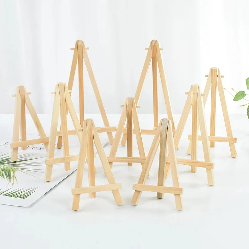 Mini marco de caballete de madera para niños, soporte de exhibición triangular de escritorio, soporte para tarjetas de mesa de boda, pintura artesanal, trípode de artista, 10 Uds.