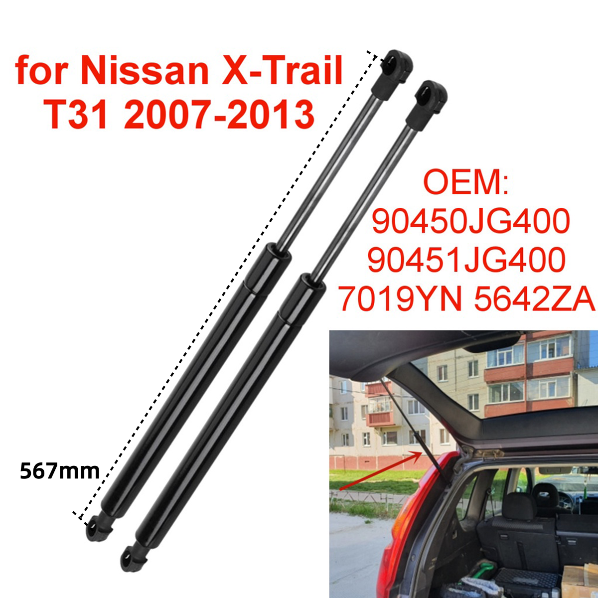 2 ชิ้น 90450-JG400 สำหรับนิสสัน เอ็กซ์เทรล T31 2007-2013 รถด้านหลังท้ายรถ แก๊สสตรัท ยกฝากระโปรงท้าย แท่งค้ำยัน