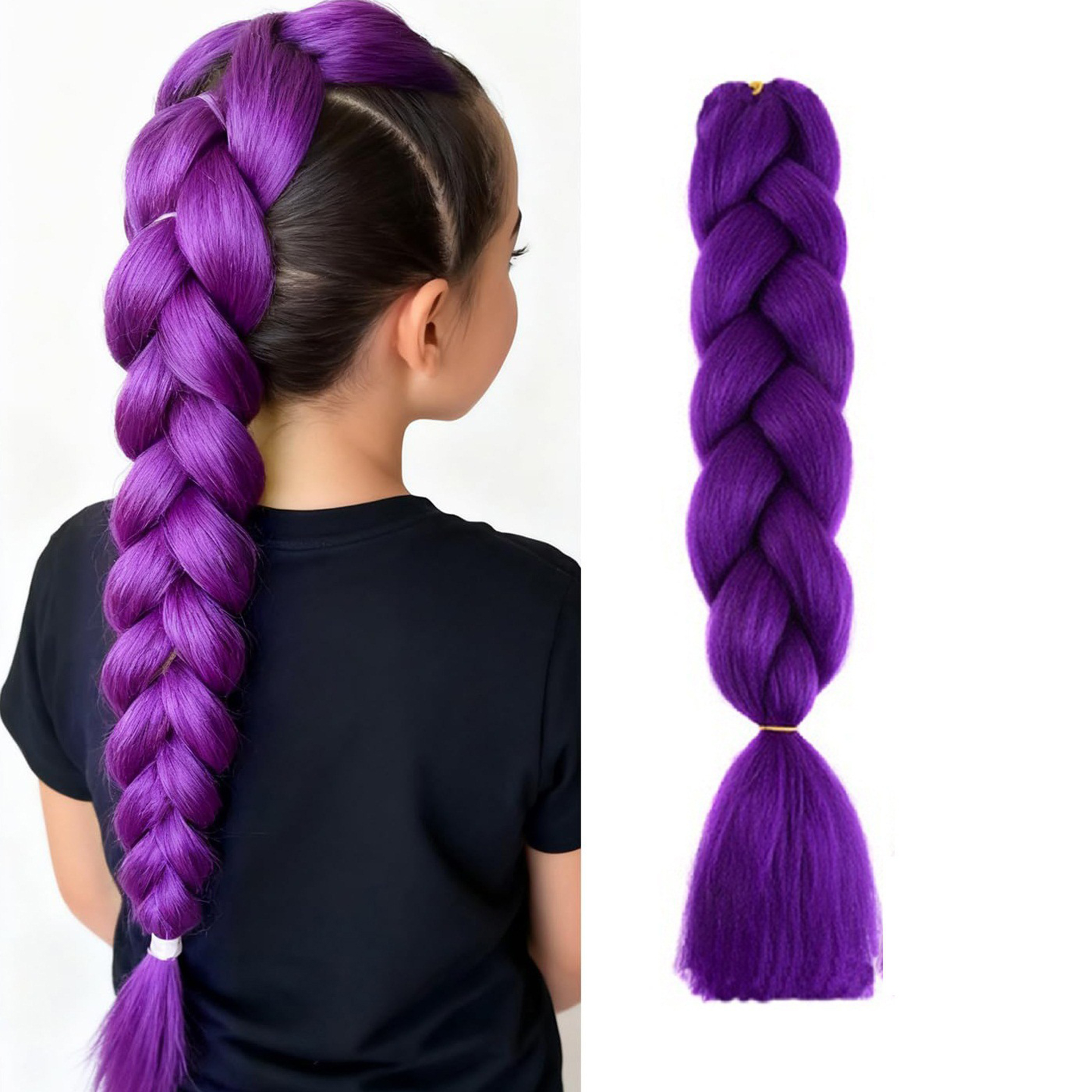 Long Purple 24Inch Jumbo Braid Extensions Cos Synthetic Braiding Hair Afro Ombre Color Kanekalon Hair for Children/Women Braid