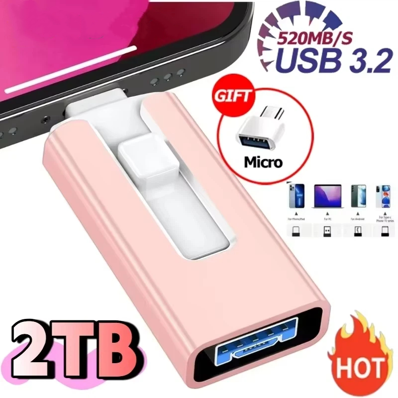 Nuevo 4 en 1 OTG 512GB 256GB para iPhone unidad Flash USB 3,0 2TB 1T Android TYPE-C PenDrive móvil Micro memoria USB sin unidad