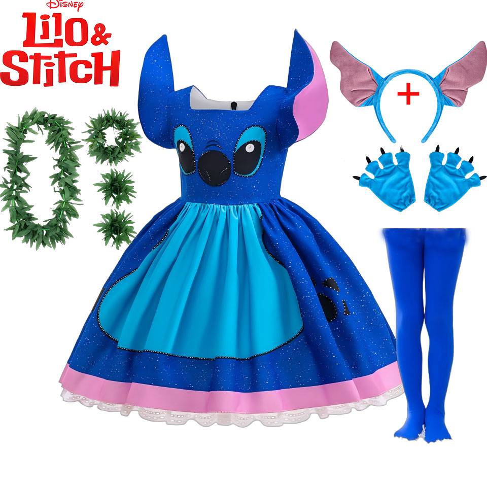 Disney 2025 Lilo&Stitch Movie Inspired Role Play Costume Stitch Dress Ohana 626 Expriment Princess Frock Halloween Girls Cosplay
