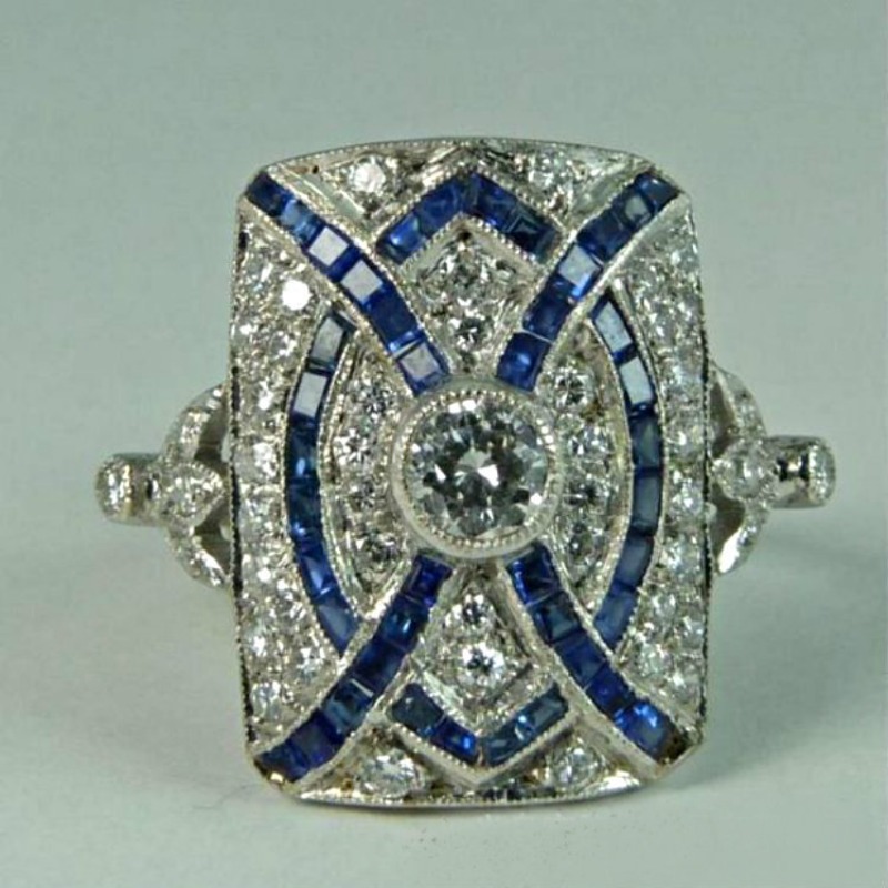 Lindo cor prata cruz branco azul pedra anéis masculinos étnicos boêmios joias