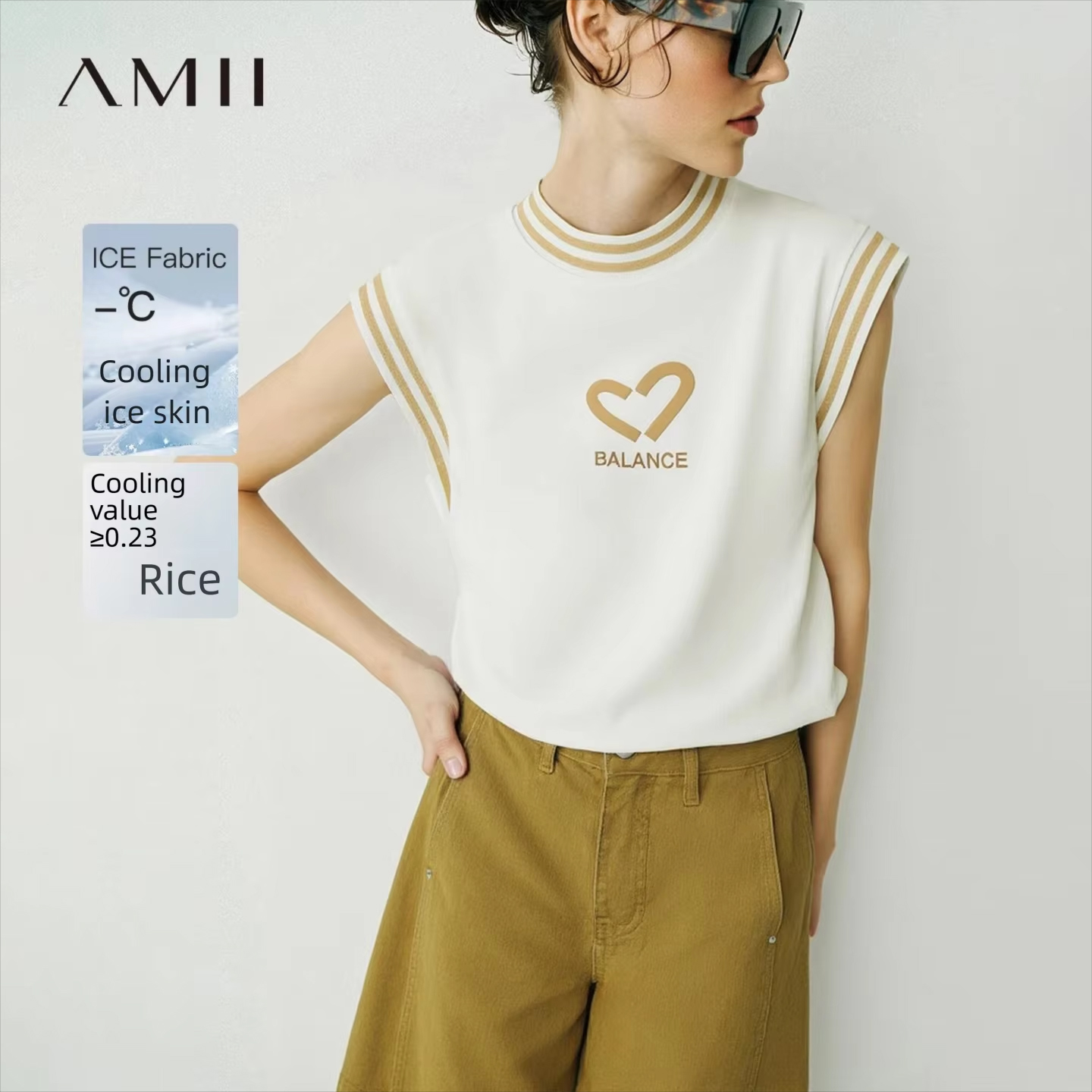 Amii Canotta da Donna Senza Maniche 2026 Nuova Collezione Estiva in Cotone Elasticizzato con Ricamo a Lettere Vestibilità Ampia Casual 12642116