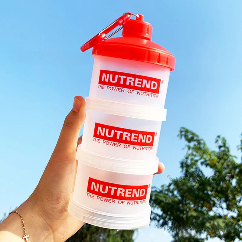 Caja portátil de proteína en polvo, embudo en polvo, suplemento de Fitness, mango de botella, almacenamiento en capas, caja de medicina, lata de aperitivos