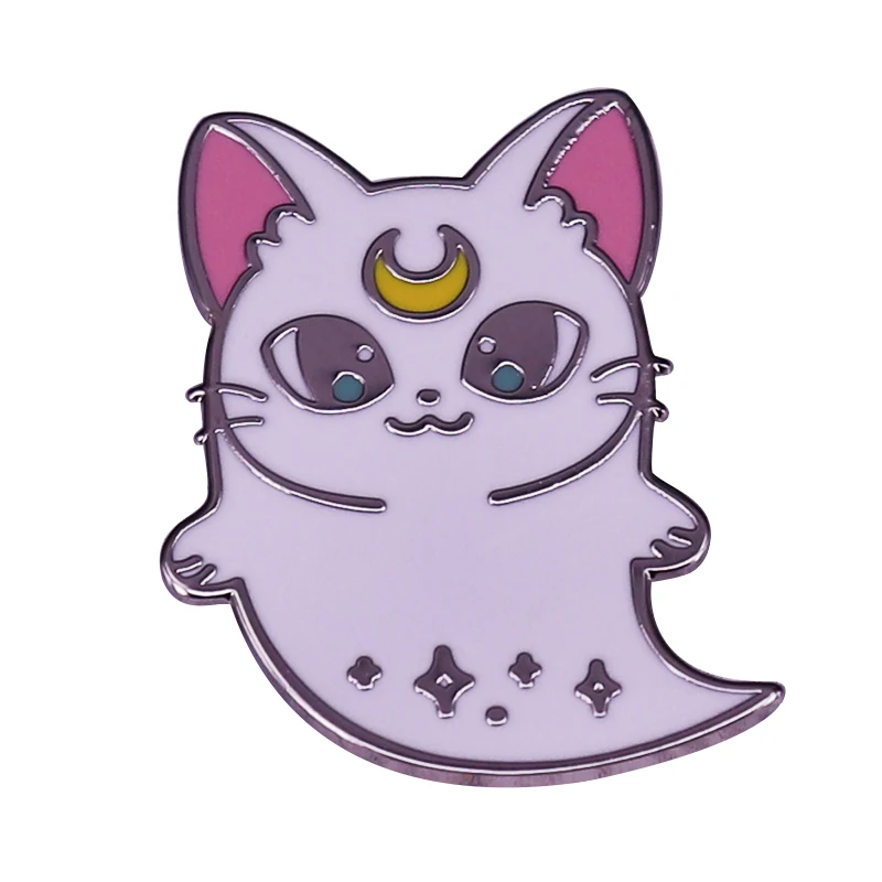 Kawaii лунный призрак Кот Boo брошь в виде кошки жесткая эмалированная заколка подарок на Хэллоуин