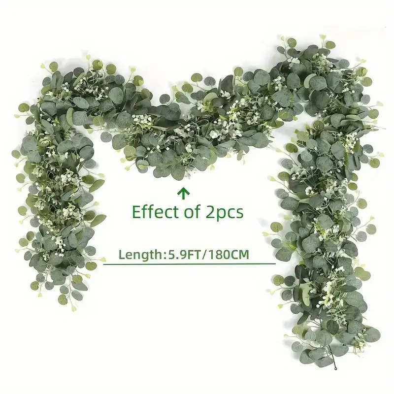 Exuberante guirnalda de eucalipto de imitación de 70,8" con flores blancas: perfecta para decoración del hogar y vacaciones, colgar en la pared, patio y detalles de fiesta