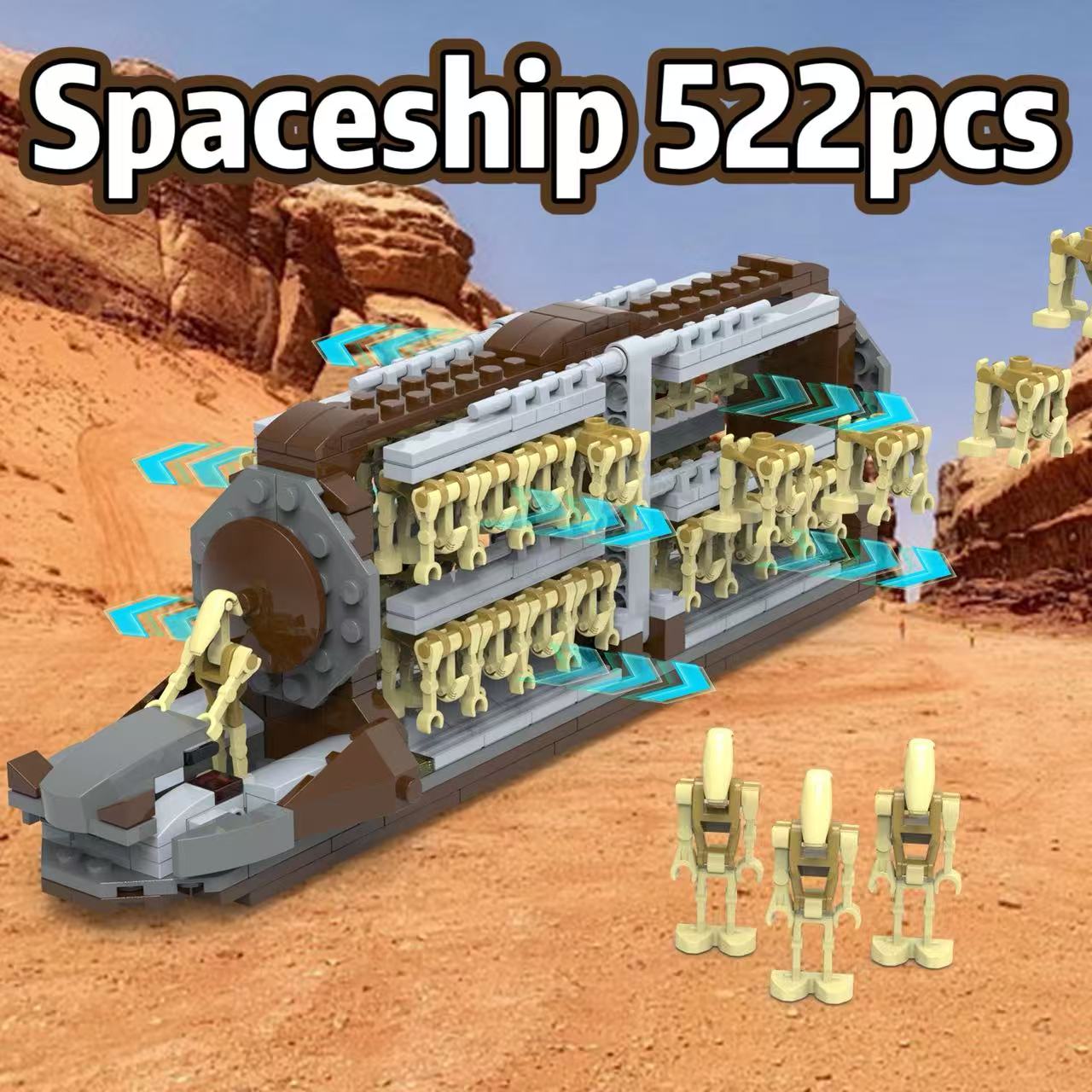 522pcs Mainan Blok Bangunan Space Wars Platoon Kapal Perang Transportasi Mainan Robot Tempur Serangan dengan Pengangkut Pasukan Tentara