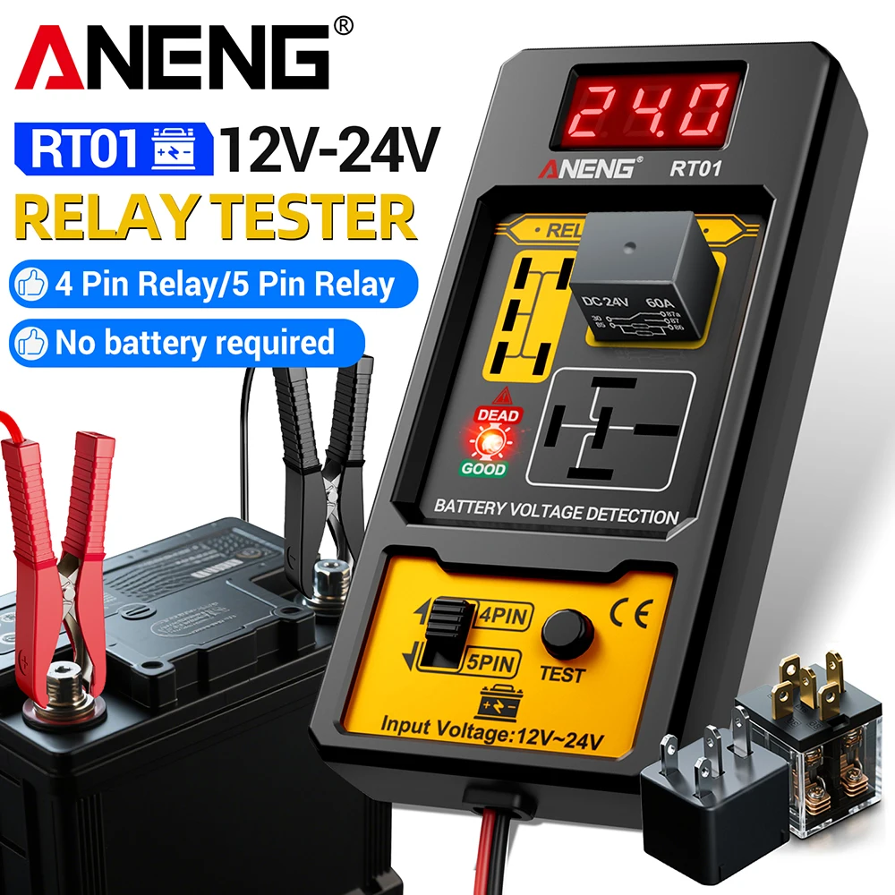 車用リレーテスター ANENG RT01 ユニバーサル 11-25V 自動車バッテリー電圧テスター チェックLEDインジケーターライト リレー診断