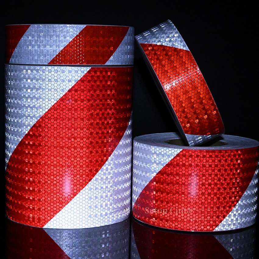 Ruban adhésif réfléchissant, 5cm/10cm/15cm/20cm x 5M, sergé gauche ou droit, bandes blanches-rouges, réflecteurs de sécurité étanches, autocollant pour voiture