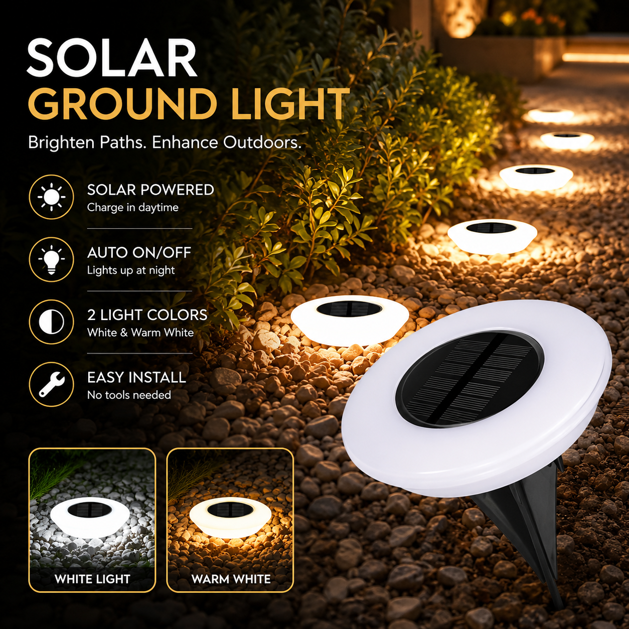 Pacote com 1/2 Luminárias Solares de Chão, Luzes LED Externas Impermeáveis com 14 LEDs, Lâmpada LED para Jardim, Caminho, Quintal, Deck e Decoração de Acampamento