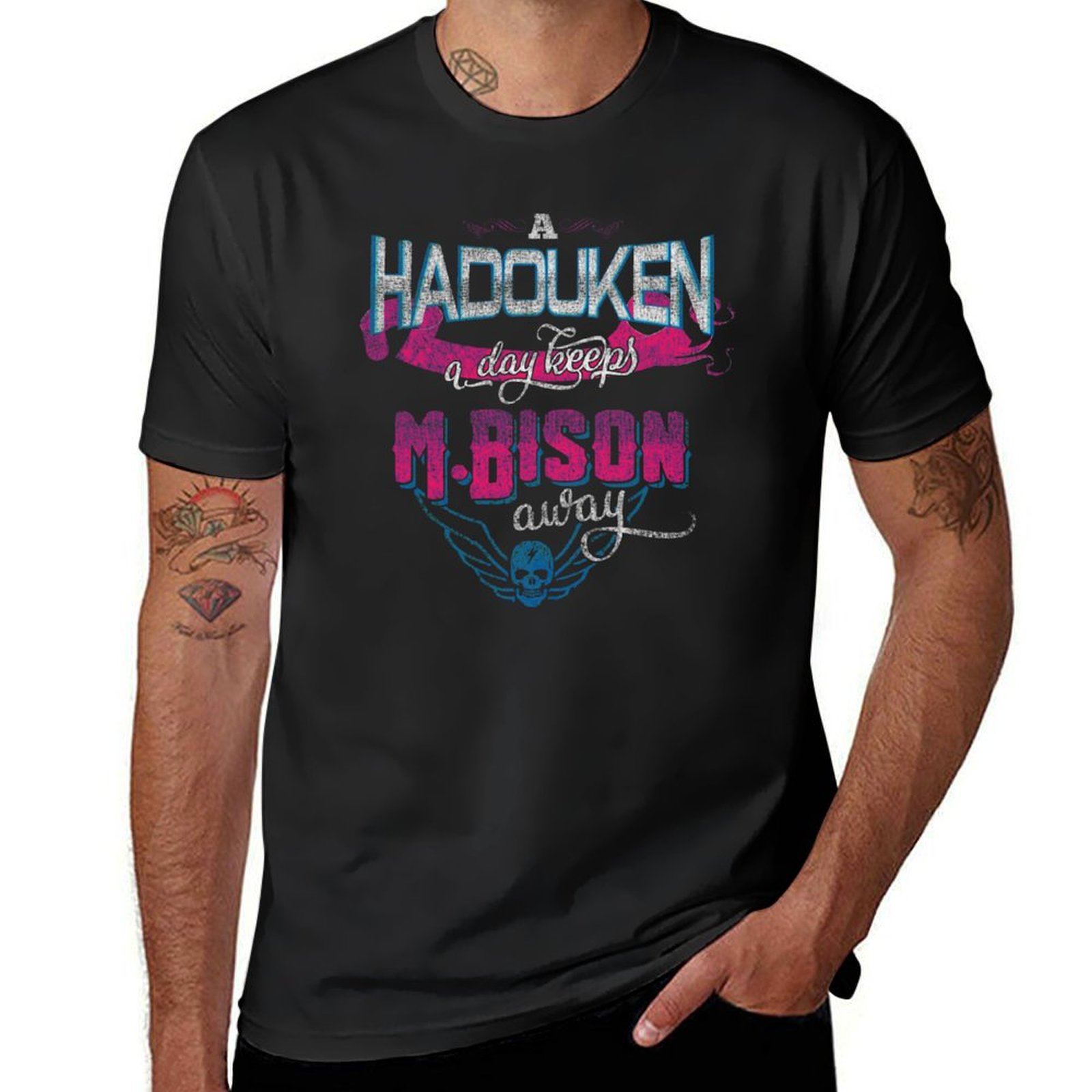 Kaus A Hadouken A Day terus M.Bison Away kaus funnys boys White vintage ukuran besar pria