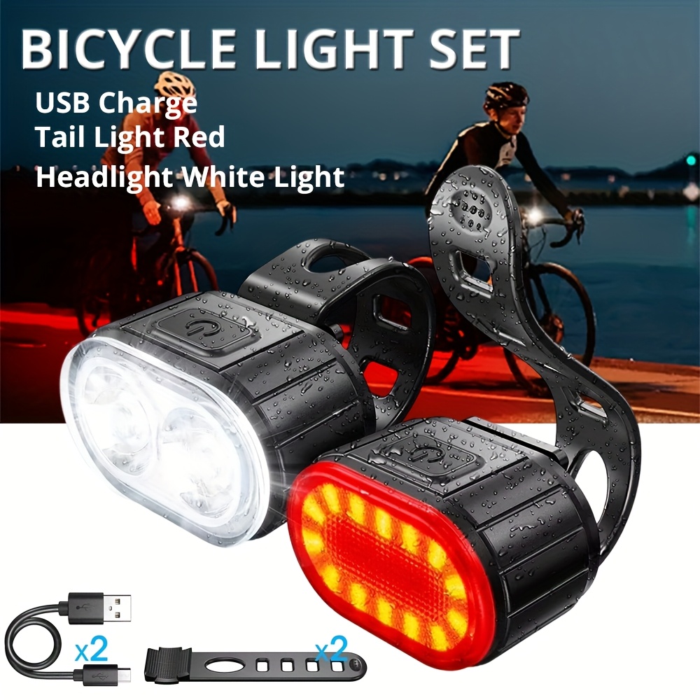 Zestaw Lamp Rowerowych Przedniej i Tylnej Ładowane przez USB, Wodoodporna Lampka Przednia i Tylna LED do Roweru Górskiego, Akcesoria Rowerowe