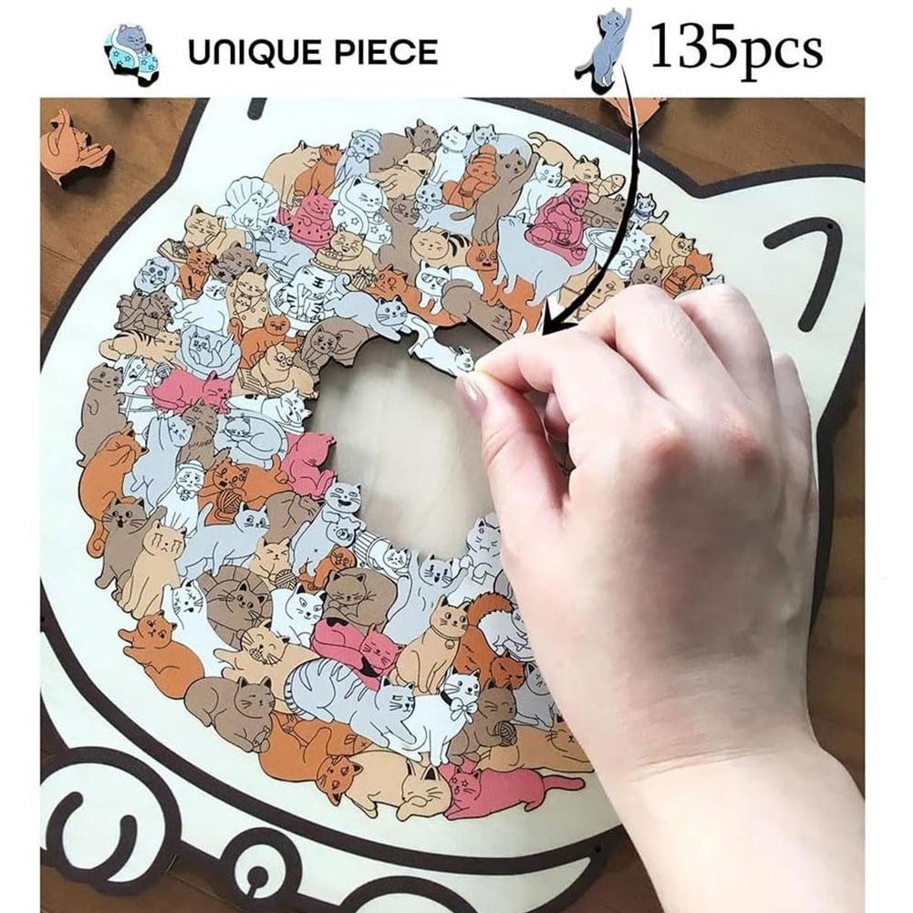 Unique Wooden Cat Jigsaw Puzzle - Aesthetic Animal Shape Decor 고양이 퍼즐 - Stress Relief Educational Toy for Kids Adults Gift